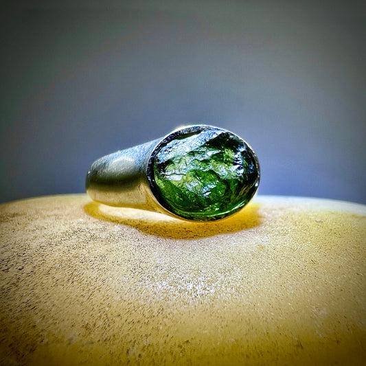 Moldavite Silver Ring (Size 8 - R)