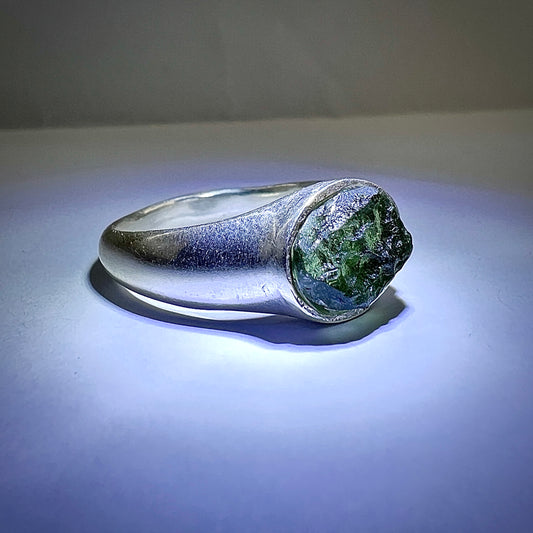 Moldavite Silver Ring (Size 8 - R)