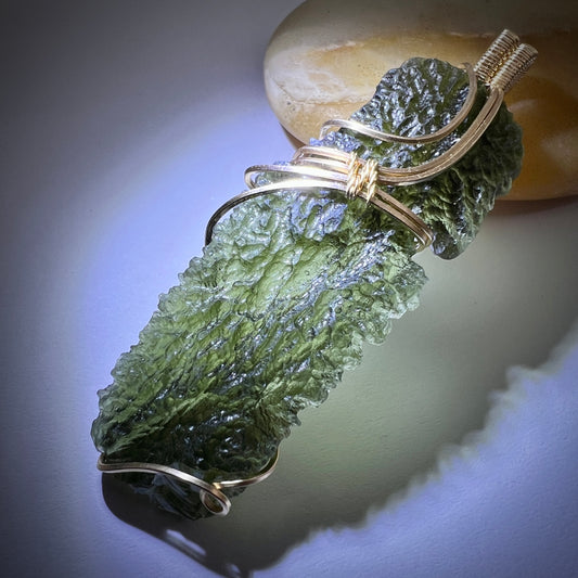 12.51g Moldavite Angel Chime - Gold Pendant