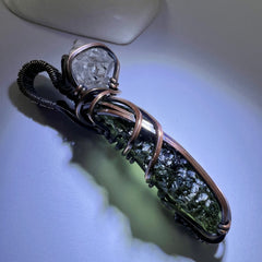 6.93g Moldavite & Copper Pendant with Herkimer Diamond