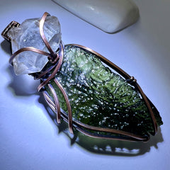 6.93g Moldavite & Copper Pendant with Herkimer Diamond