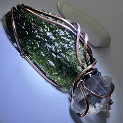 6.93g Moldavite & Copper Pendant with Herkimer Diamond