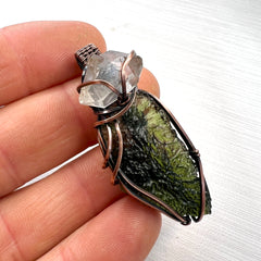 6.93g Moldavite & Copper Pendant with Herkimer Diamond