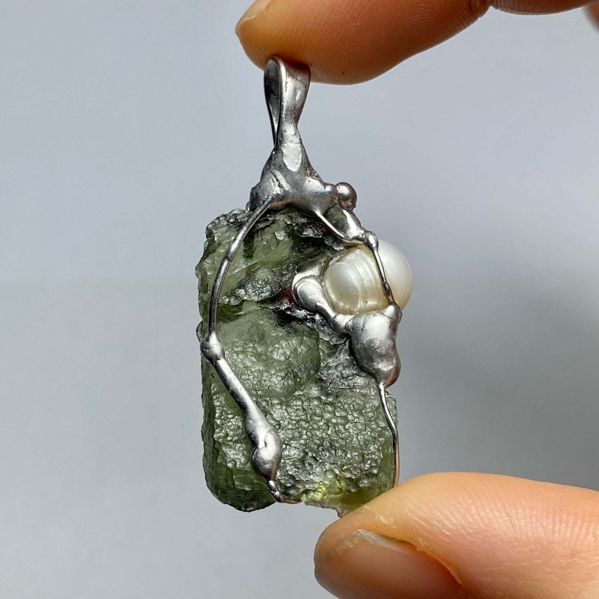 2.7g Moldavite Pendant with Czech Garnet and River Pearl