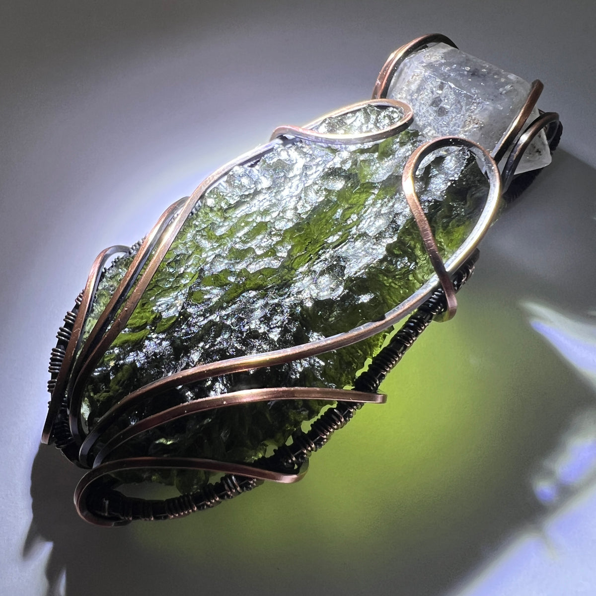 14.7g Chlum Moldavite & Copper Pendant with Herkimer Diamond