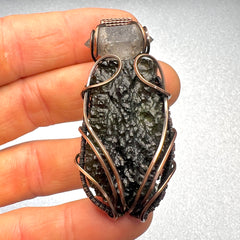 14.7g Chlum Moldavite & Copper Pendant with Herkimer Diamond
