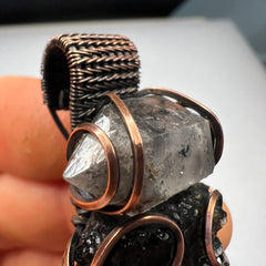 14.7g Chlum Moldavite & Copper Pendant with Herkimer Diamond