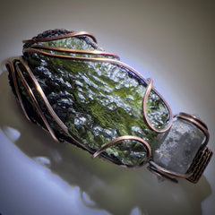 14.7g Chlum Moldavite & Copper Pendant with Herkimer Diamond