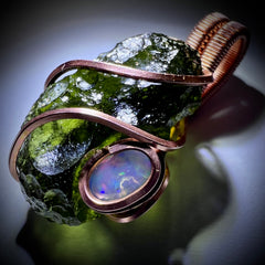 Moldavite & Opal Copper Pendant