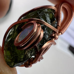 Moldavite & Opal Copper Pendant