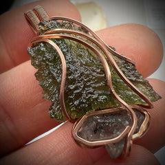 Moldavite & Herkimer Diamond Pendant