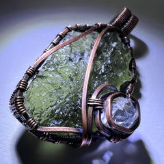 Moldavite & Herkimer Diamond Copper Pendant