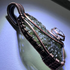 Moldavite & Herkimer Diamond Copper Pendant