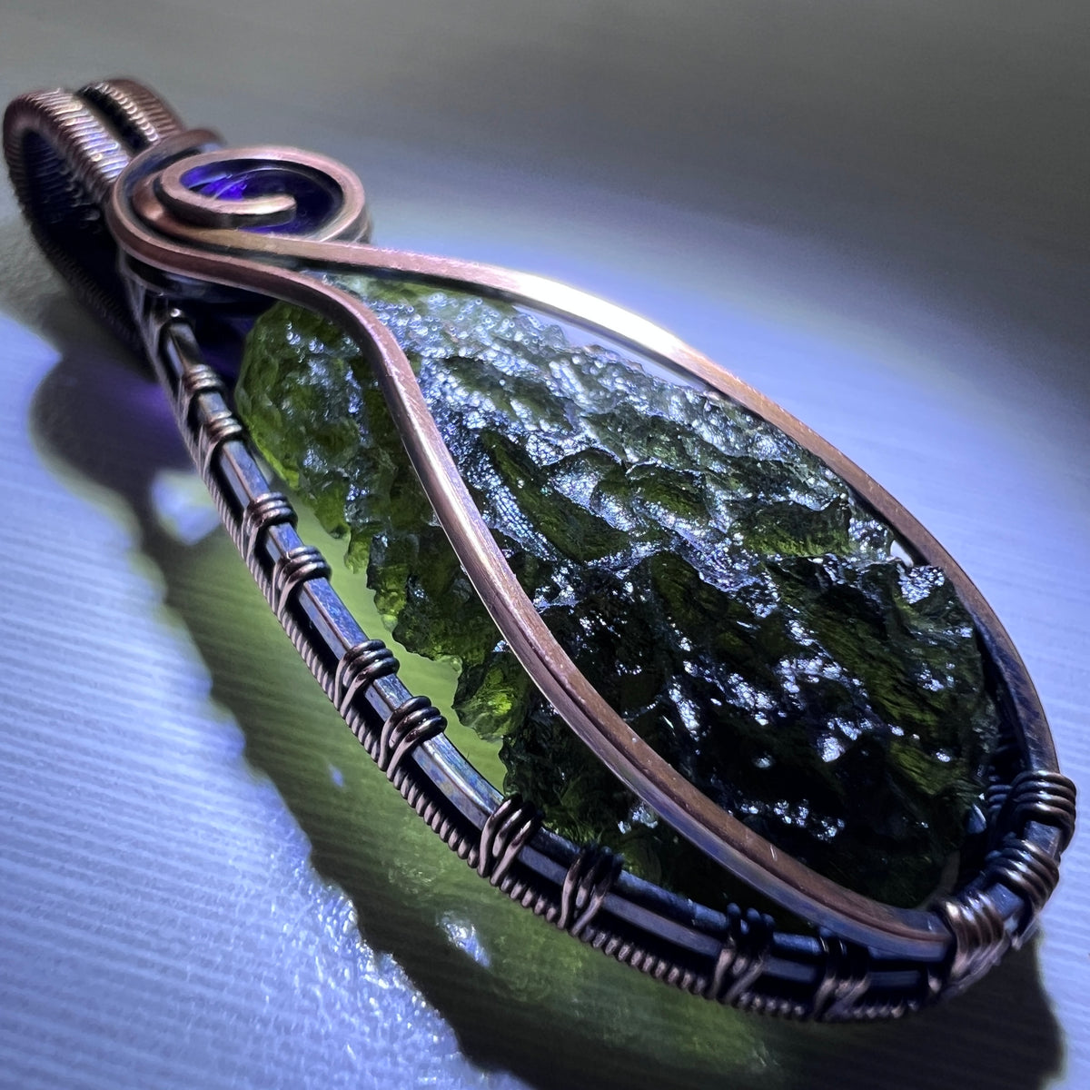 Remarkable Moldavite & Amethyst Pendant