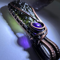 Remarkable Moldavite & Amethyst Pendant