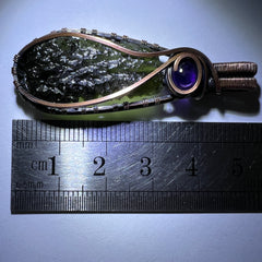 Remarkable Moldavite & Amethyst Pendant