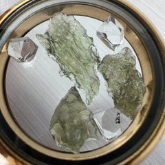 Gold Locket with Moldavite & Herkimer.