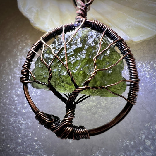 2.4g Moldavite & Copper Tree of Life Pendant