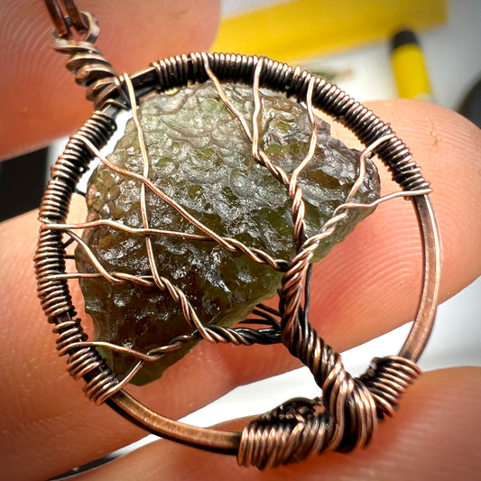 2.4g Moldavite & Copper Tree of Life Pendant