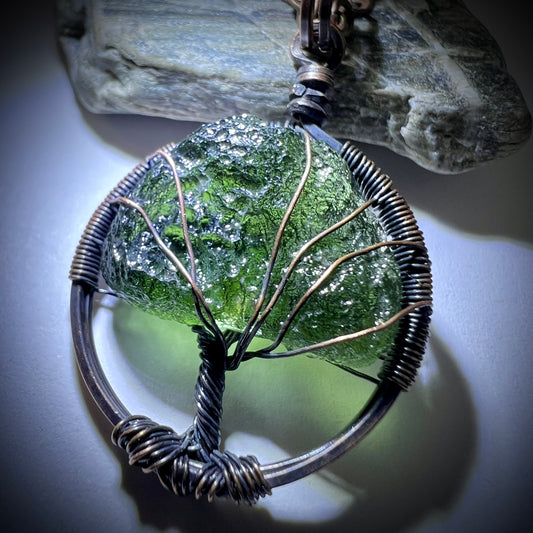 2.7g Moldavite & Copper Tree of Life Pendant
