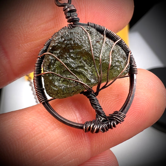 2.7g Moldavite & Copper Tree of Life Pendant