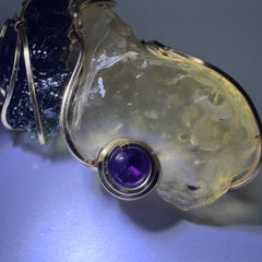 Moldavite, LDG, Herkimer & Amethyst Gold pendant.