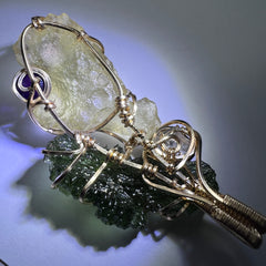Moldavite, LDG, Herkimer & Amethyst Gold pendant.