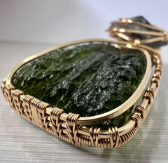 Spectacular Moldavite/Gold Herkimer Diamond Pendant