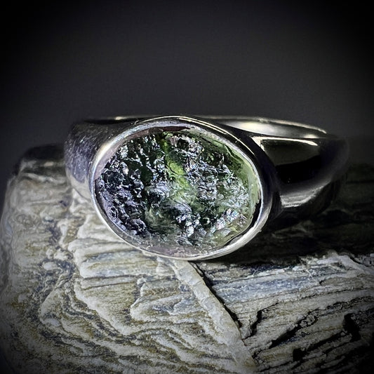 Moldavite Silver Ring (Size 11)