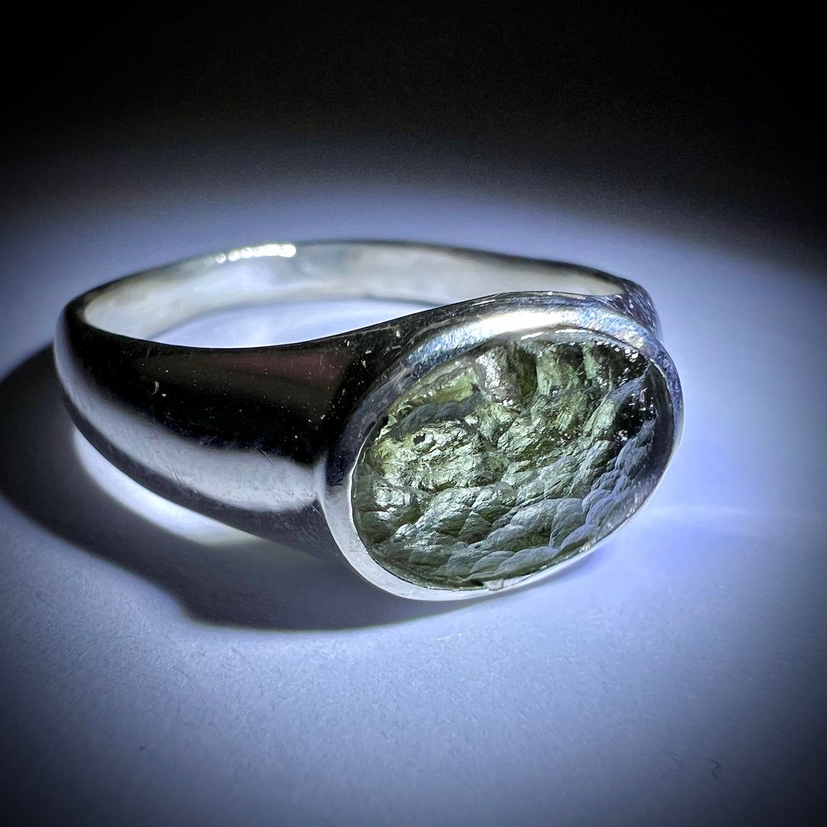Moldavite Silver Ring (Size 11)