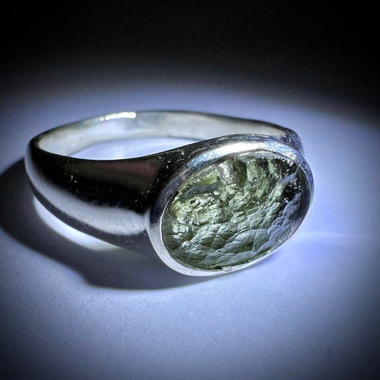 Moldavite Silver Ring (Size 11)