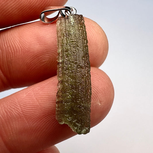 0.88g Moldavite Rhodium-Plated Silver Pendant