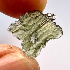 0.68 Moldavite Rhodium-Plated Silver Pendant