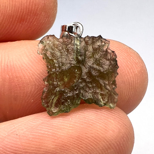 0.68 Moldavite Rhodium-Plated Silver Pendant