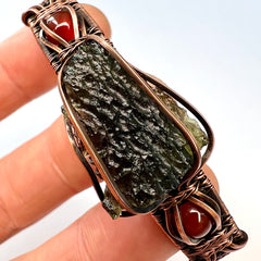 2.73g Moldavite & Copper Bracelet with Red Carnelian Stones