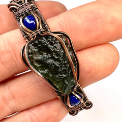 2.87g Moldavite & Copper Bracelet with Blue Lapiz Lazuli Stones