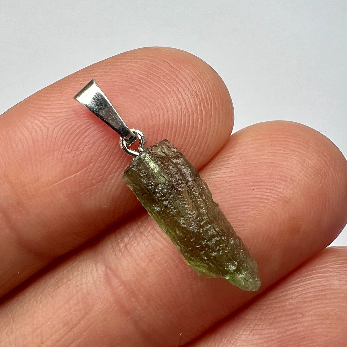 0.64g Moldavite Rhodium-Plated Silver Pendant