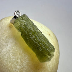 1.38g Moldavite Rhodium-Plated Silver Pendant