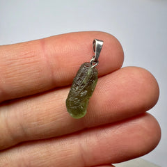 0.89g Moldavite Rhodium-Plated Silver Pendant