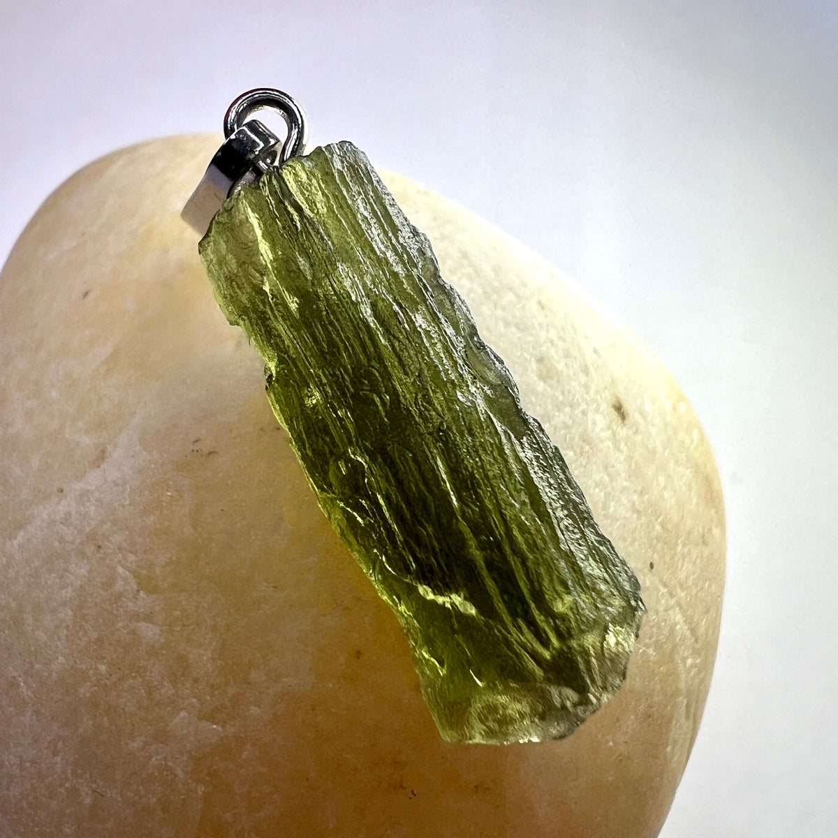 1.38g Moldavite Rhodium-Plated Silver Pendant