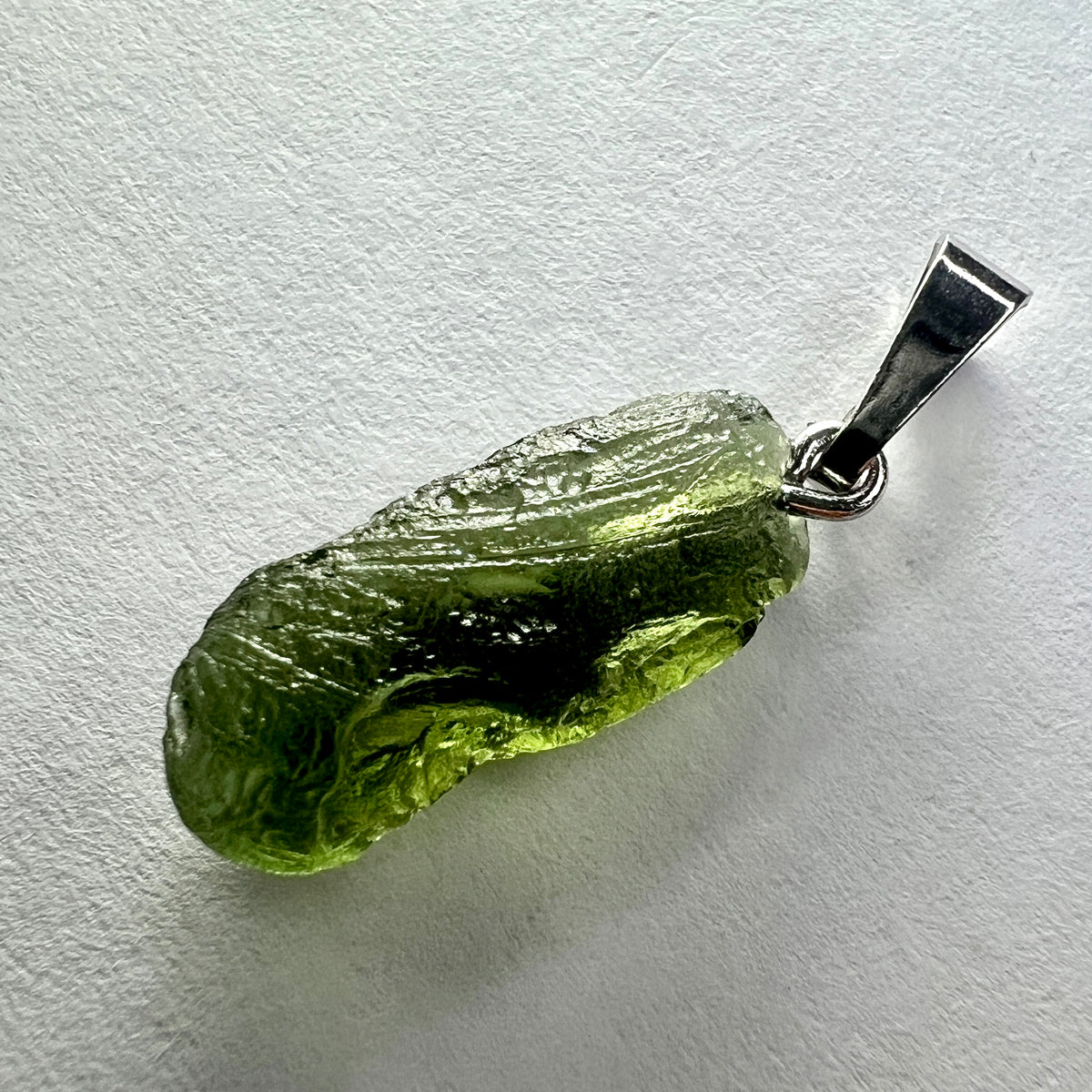 0.89g Moldavite Rhodium-Plated Silver Pendant