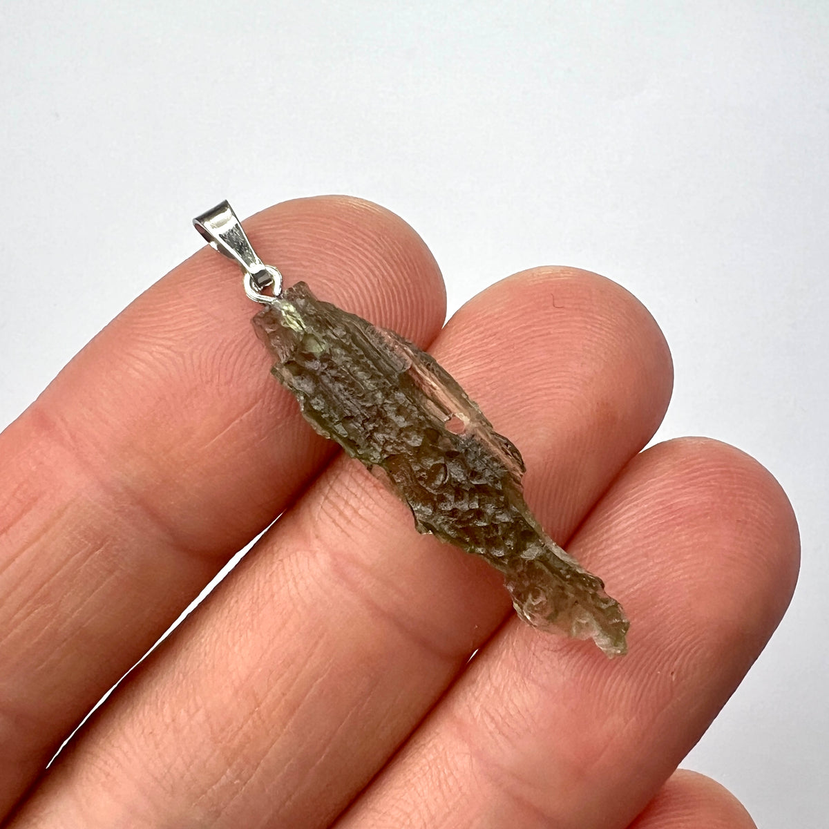 0.92g  Moldavite Rhodium-Plated Silver Pendant