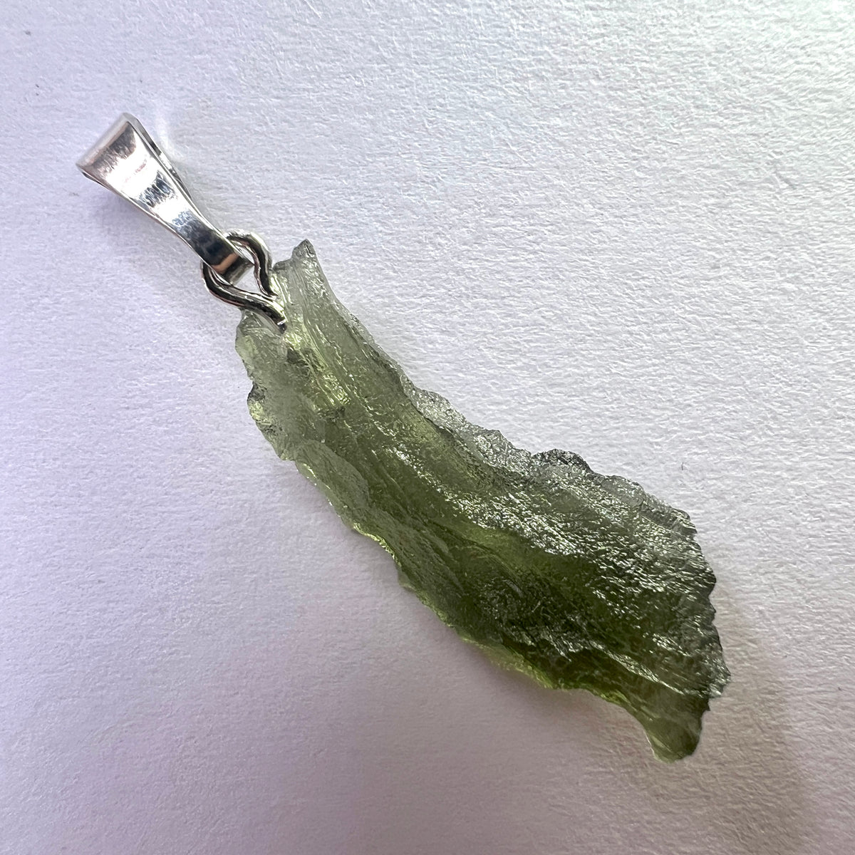 1.0g  Moldavite Rhodium-Plated Silver Pendant