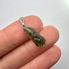 1.01g  Moldavite Rhodium-Plated Silver Pendant