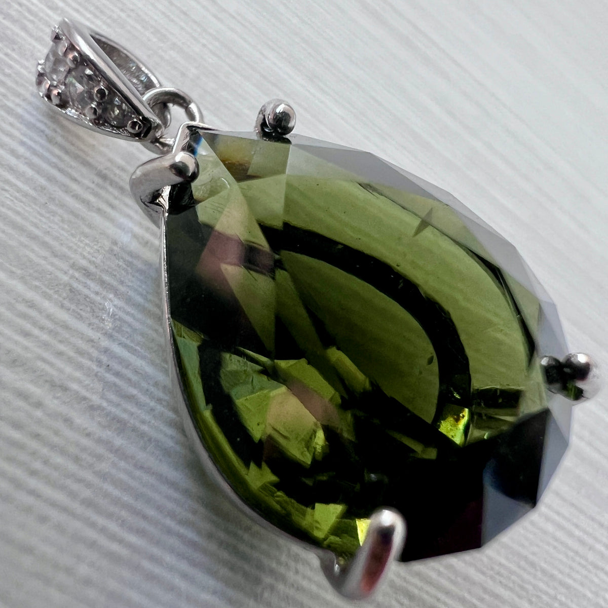 Exquisite Faceted "drop" Moldavite Pendant