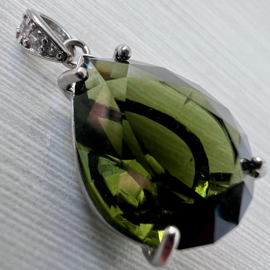 Exquisite Faceted "drop" Moldavite Pendant