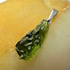 1.01g  Moldavite Rhodium-Plated Silver Pendant