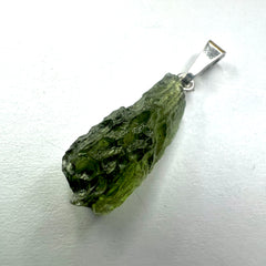 1.01g  Moldavite Rhodium-Plated Silver Pendant
