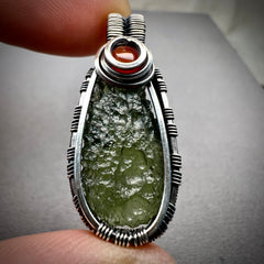 Moldavite & Antiqued Silver Pendant