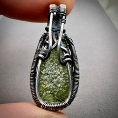 Moldavite & Antiqued Silver Pendant